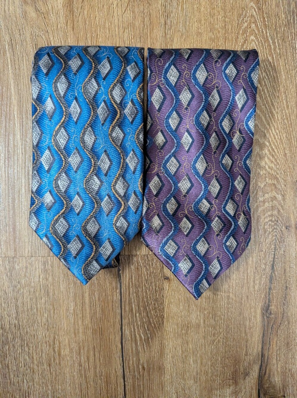 Giorgio Bissoni Men's Silk Ties - Blue and Purple Geometric - Set Of 2